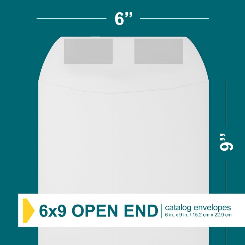 EnDoc 6x9 Catalog Envelopes - 500 Pack - Open End Mailing Envelopes Bulk for Catalogs, Presentations, Newsletters - Plain Envelopes 6x9 with Gummed Seal - Bright White 28lb Heavyweight Paper - Image 3